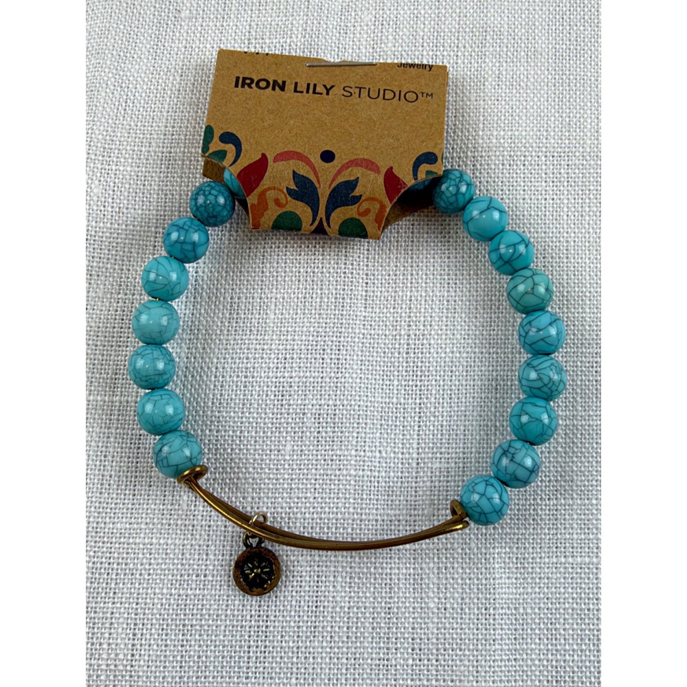 NWT Turquoise Beaded Bangle Bracelet Antique Brass Boho Southwestern Western